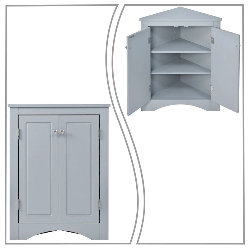 Meuble de rangement d'angle moderne et élégant en forme de triangle avec deux étagères internes réglables