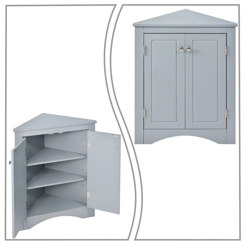 Meuble de rangement d'angle moderne et élégant en forme de triangle avec deux étagères internes réglables