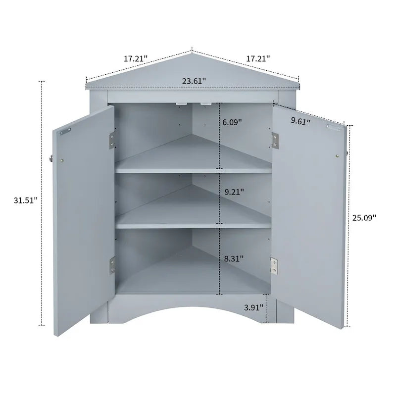 Meuble de rangement d'angle moderne et élégant en forme de triangle avec deux étagères internes réglables