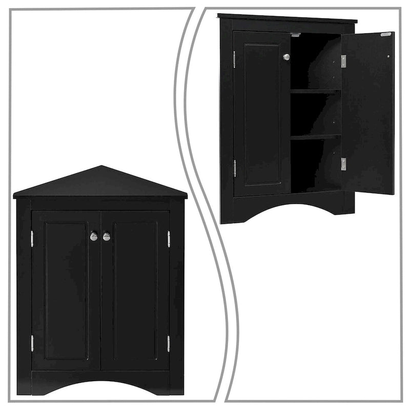 Meuble de rangement d'angle moderne et élégant en forme de triangle avec deux étagères internes réglables