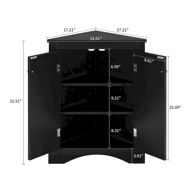 Meuble de rangement d'angle moderne et élégant en forme de triangle avec deux étagères internes réglables