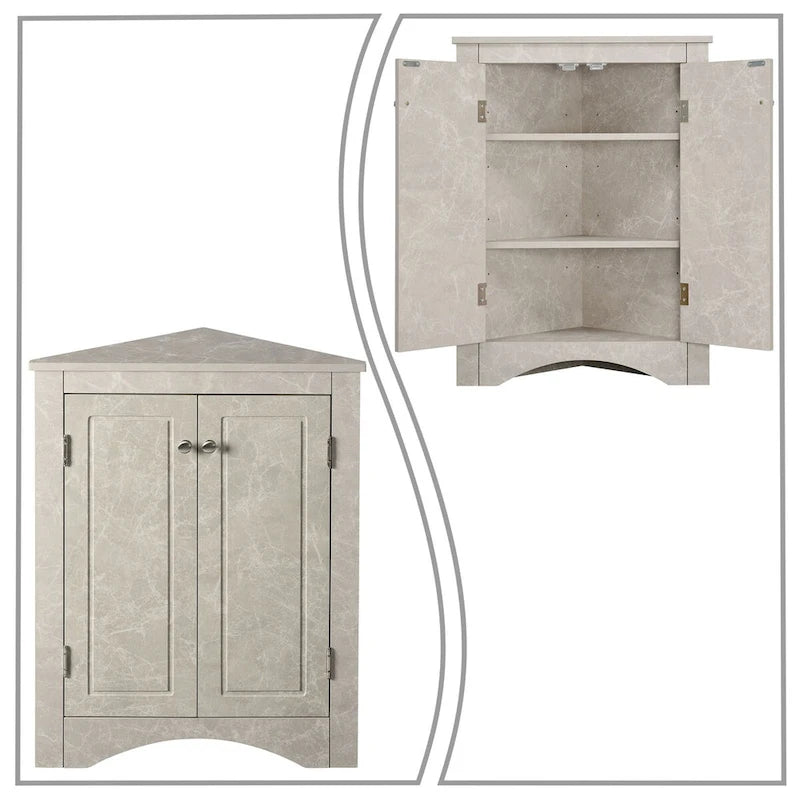 Meuble de rangement d'angle moderne et élégant en forme de triangle avec deux étagères internes réglables