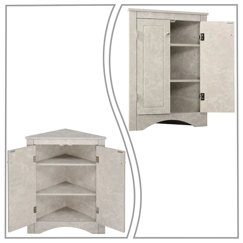 Meuble de rangement d'angle moderne et élégant en forme de triangle avec deux étagères internes réglables