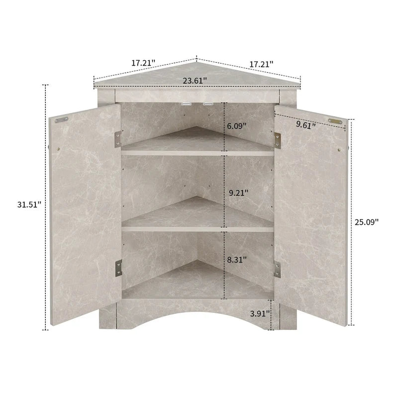 Meuble de rangement d'angle moderne et élégant en forme de triangle avec deux étagères internes réglables