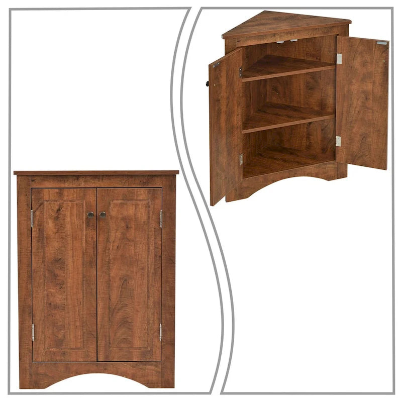 Meuble de rangement d'angle moderne et élégant en forme de triangle avec deux étagères internes réglables