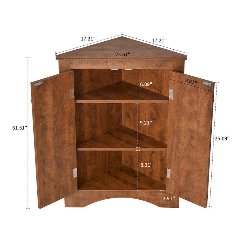 Meuble de rangement d'angle moderne et élégant en forme de triangle avec deux étagères internes réglables