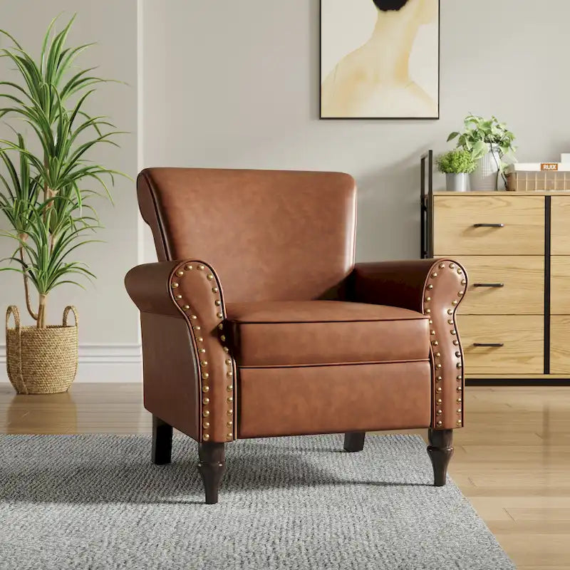 Fauteuil d'appoint en similicuir avec clous décoratifs