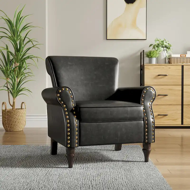 Fauteuil d'appoint en similicuir avec clous décoratifs