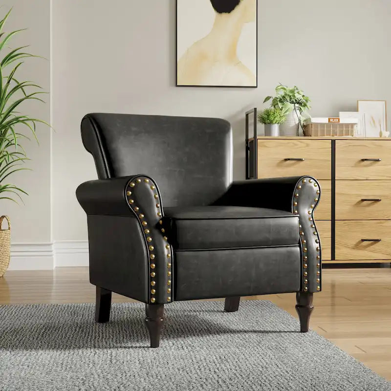 Fauteuil d'appoint en similicuir avec clous décoratifs