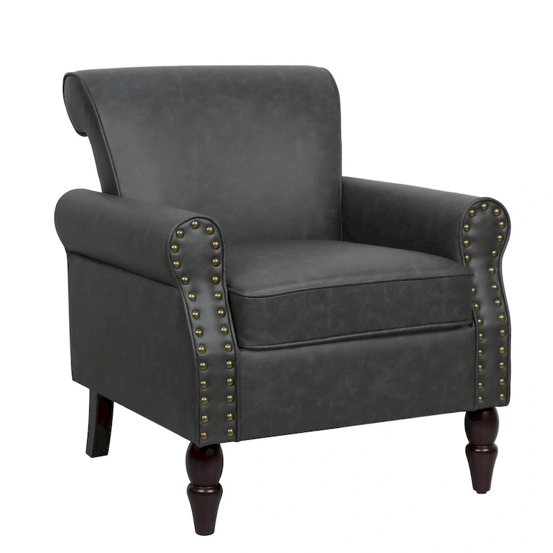Fauteuil d'appoint en similicuir avec clous décoratifs