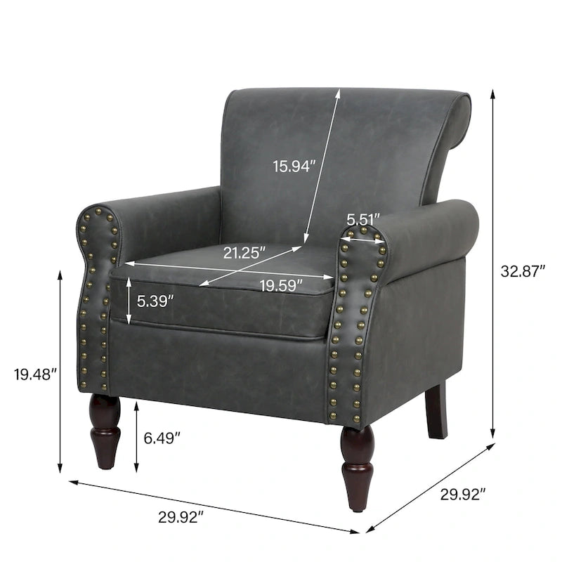 Fauteuil d'appoint en similicuir avec clous décoratifs