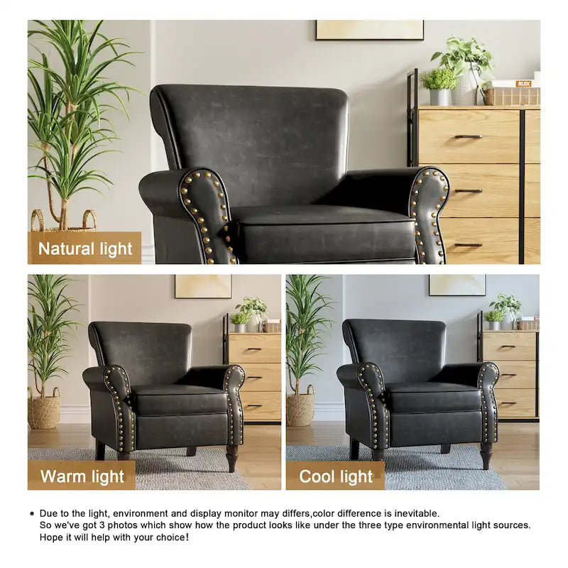 Fauteuil d'appoint en similicuir avec clous décoratifs