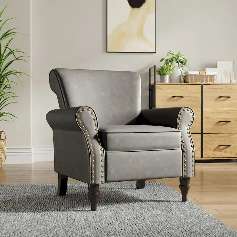 Fauteuil d'appoint en similicuir avec clous décoratifs