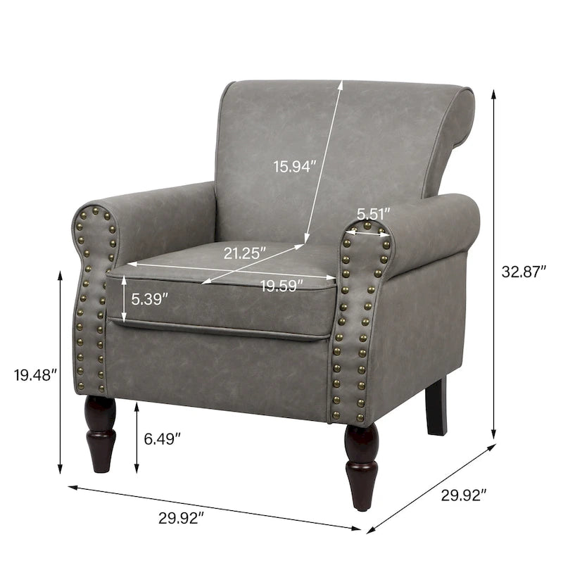 Fauteuil d'appoint en similicuir avec clous décoratifs