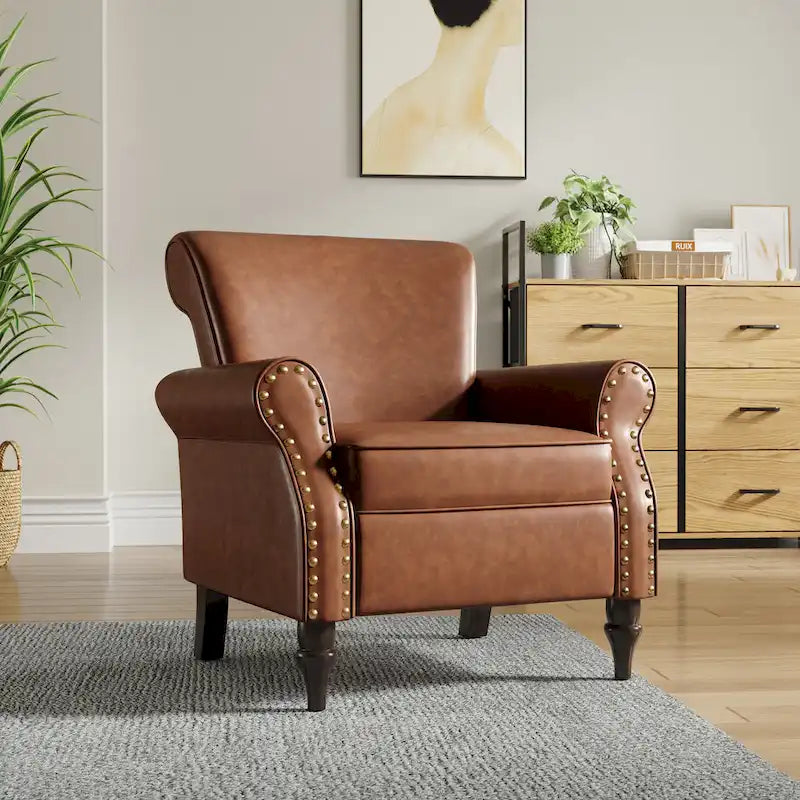 Fauteuil d'appoint en similicuir avec clous décoratifs