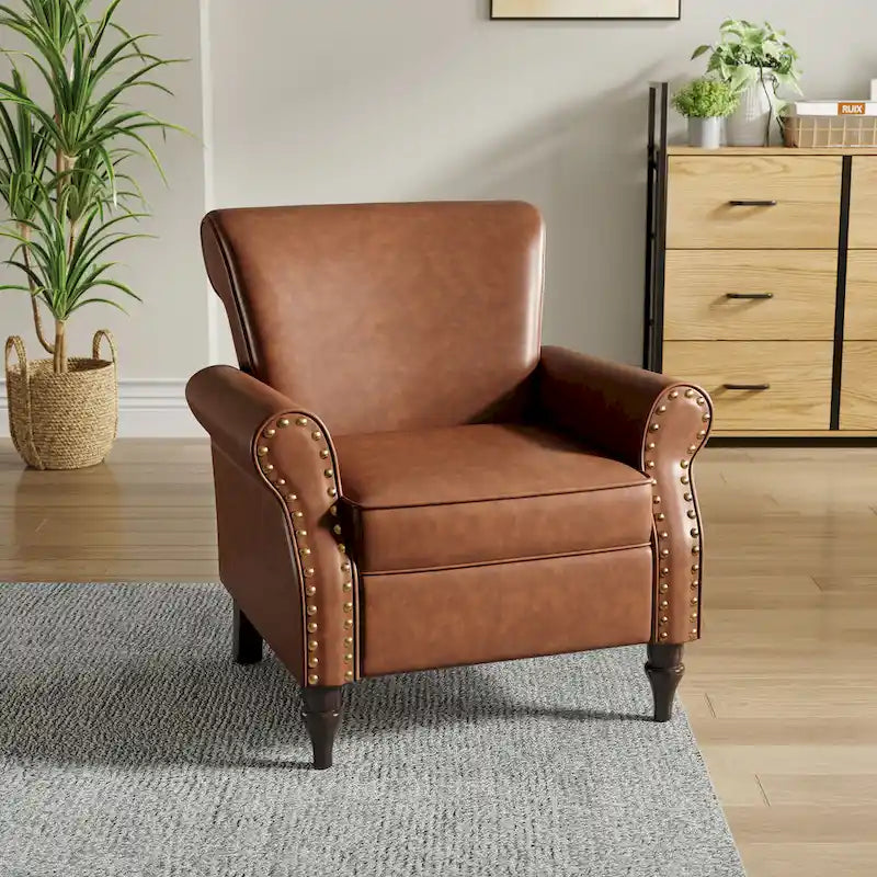 Fauteuil d'appoint en similicuir avec clous décoratifs