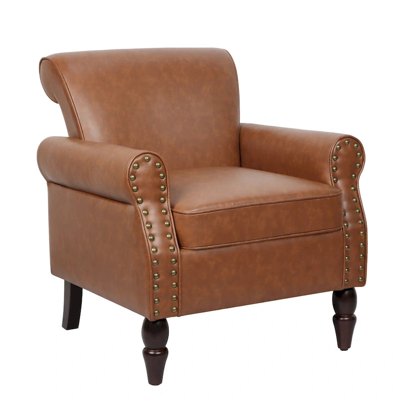 Fauteuil d'appoint en similicuir avec clous décoratifs