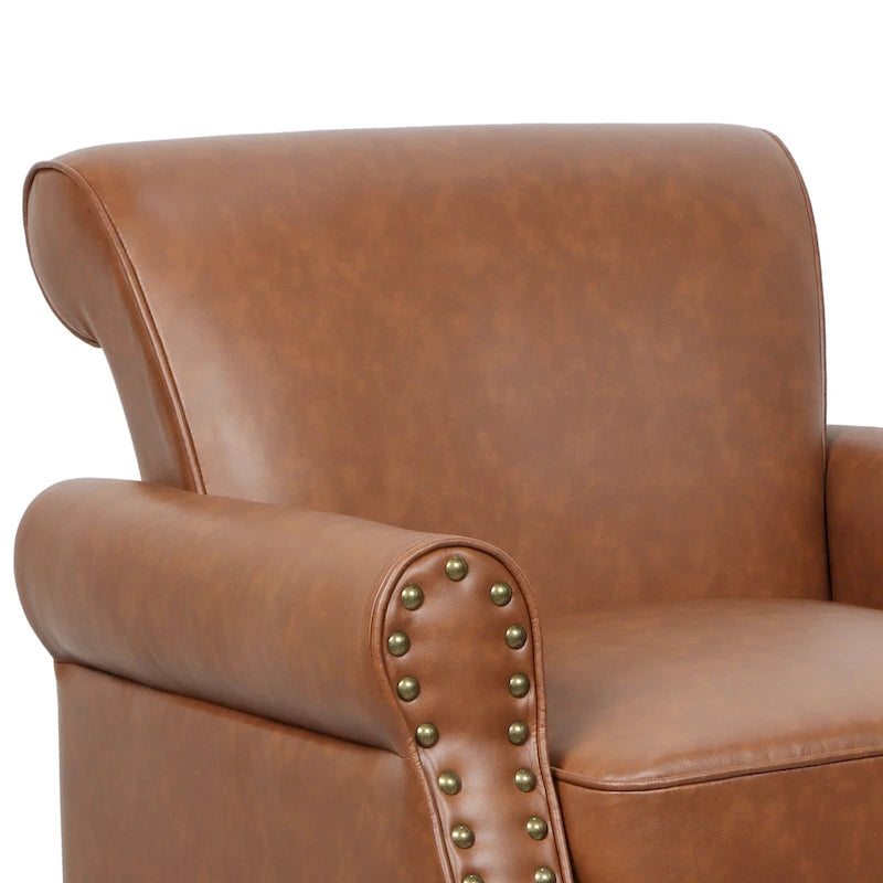 Fauteuil d'appoint en similicuir avec clous décoratifs