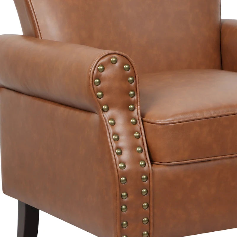 Fauteuil d'appoint en similicuir avec clous décoratifs