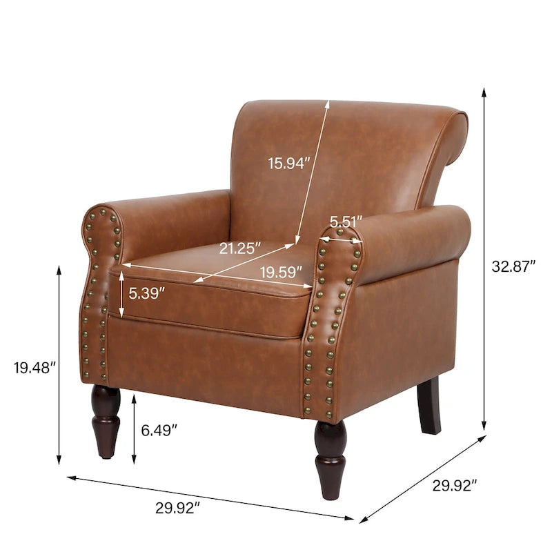 Fauteuil d'appoint en similicuir avec clous décoratifs