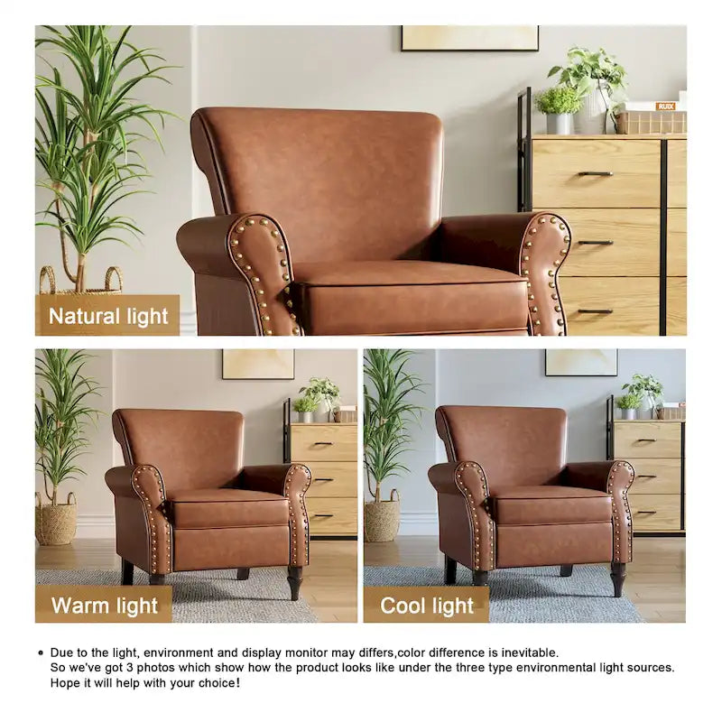 Fauteuil d'appoint en similicuir avec clous décoratifs