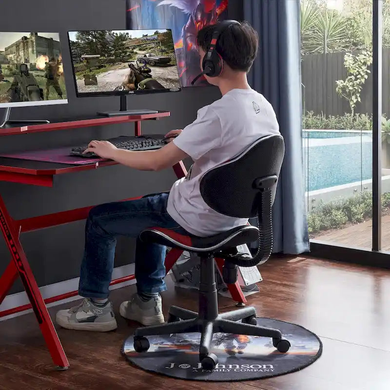 Fauteuil de bureau ergonomique en maille avec support lombaire réglable, bureau d'ordinateur et chaise.