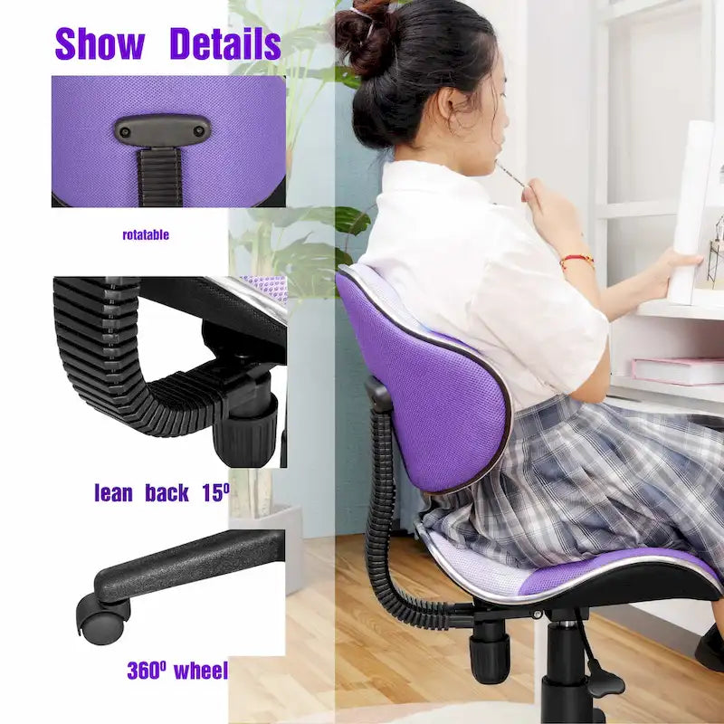 Fauteuil de bureau ergonomique en maille avec support lombaire réglable, bureau d'ordinateur et chaise.