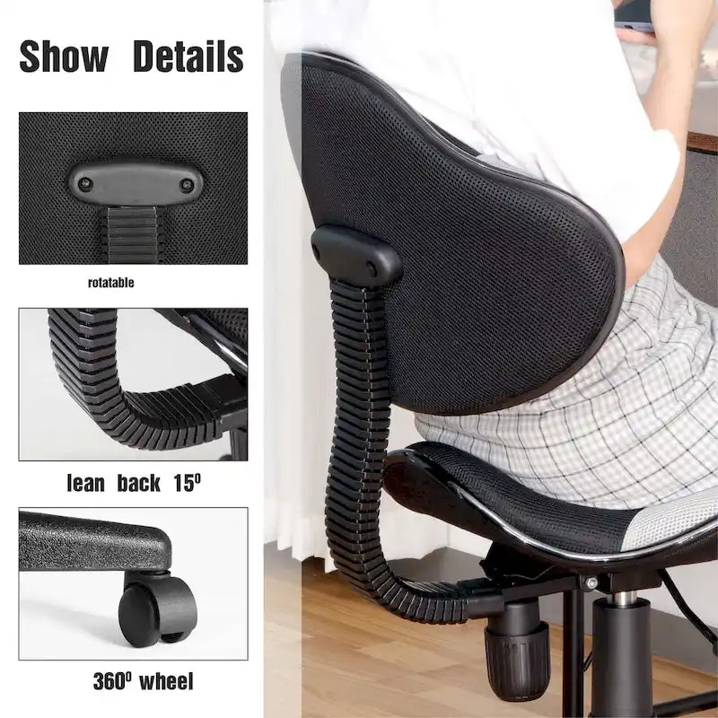 Fauteuil de bureau ergonomique en maille avec support lombaire réglable, bureau d'ordinateur et chaise.