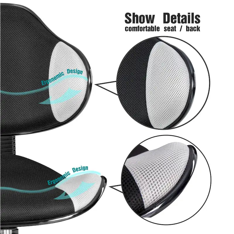 Fauteuil de bureau ergonomique en maille avec support lombaire réglable, bureau d'ordinateur et chaise.