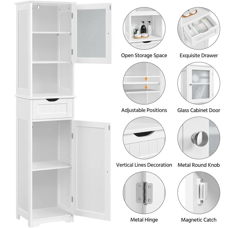 Meuble de rangement/meuble de cuisine autoportant avec portes vitrées, blanc - Sans objet