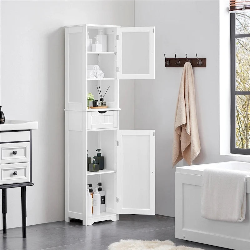 Meuble de rangement/meuble de cuisine autoportant avec portes vitrées, blanc - Sans objet