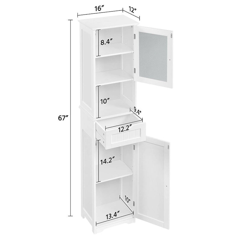 Meuble de rangement/meuble de cuisine autoportant avec portes vitrées, blanc - Sans objet